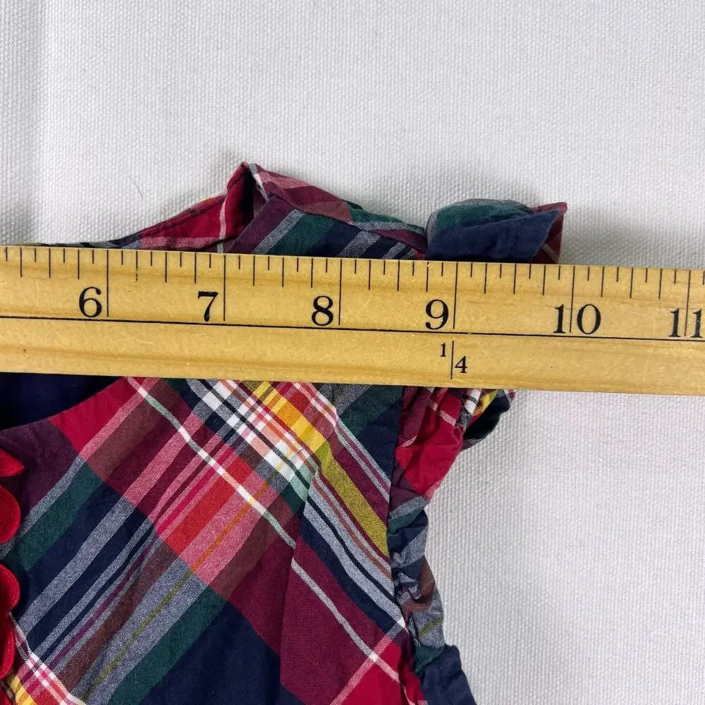Gymboree Toddler Dress 4T Red Madras Plaid Apple Button Ruffle Cap Sleeve Cotton